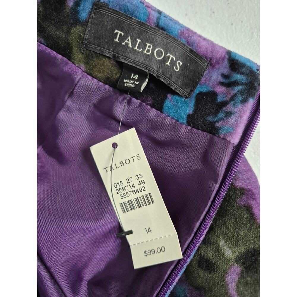 NWT Talbots 100% Cotton Velvet Floral Skirt Poly Satin Lining Purple/Blue Sz 14 - Picture 4 of 4